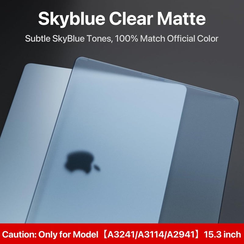 soonjet غطاء لجهاز MacBook Air مقاس 15 بوصة M4 M3 M2 2025 2024 2023 [أزرق سماوي رسمي] [مطابقة رسمية 100% للون] غطاء صلب واقي غير لامع لجهاز الكمبيوتر المحمول A3241 A3114 A2941 - أزرق سماوي شفاف - Image 3